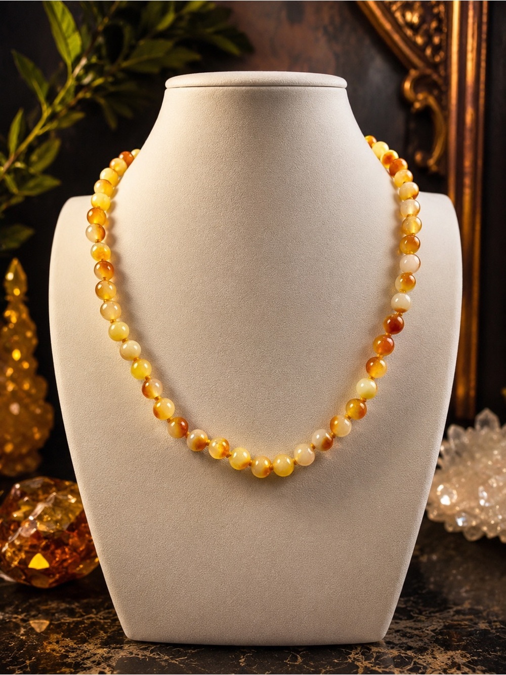 Honey Agate Beaded Necklace  20 inch hand knotted Aprilsplace